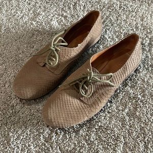 Brown Leather Lace up Flats Loafers